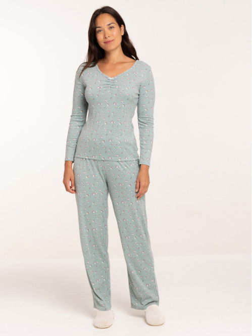 Pyjama fleuri velours femme