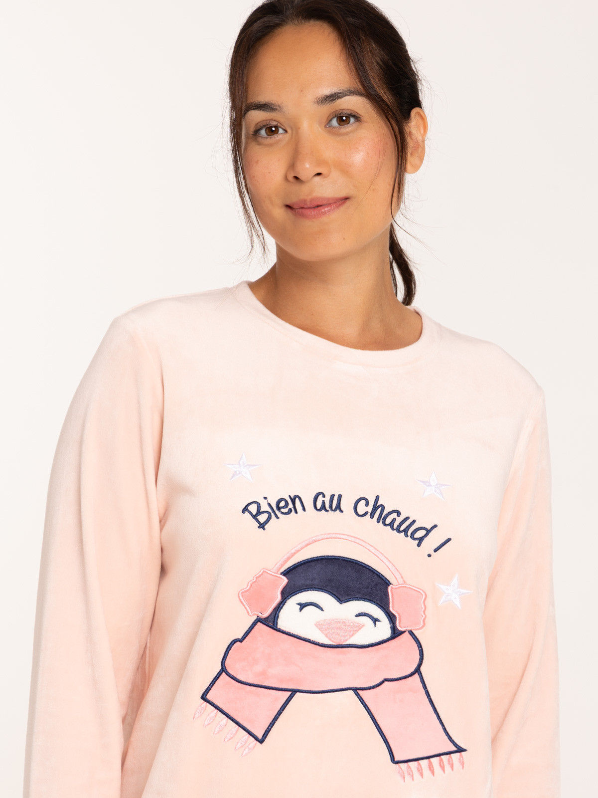 Chemise de nuit velours pingouin femme