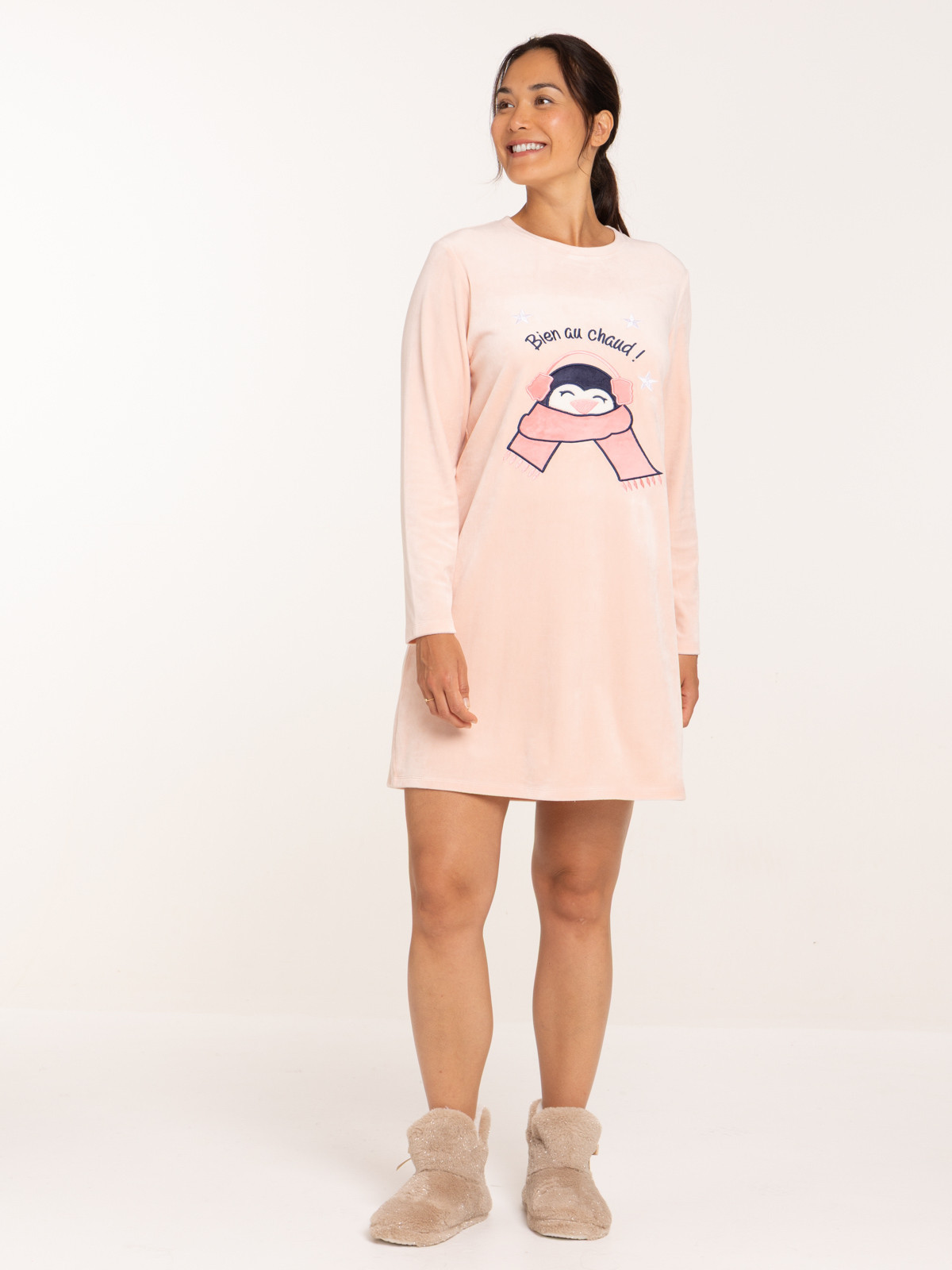 Chemise de nuit velours pingouin femme