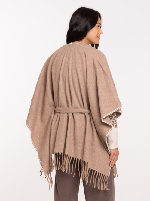 Poncho franges beige chiné...