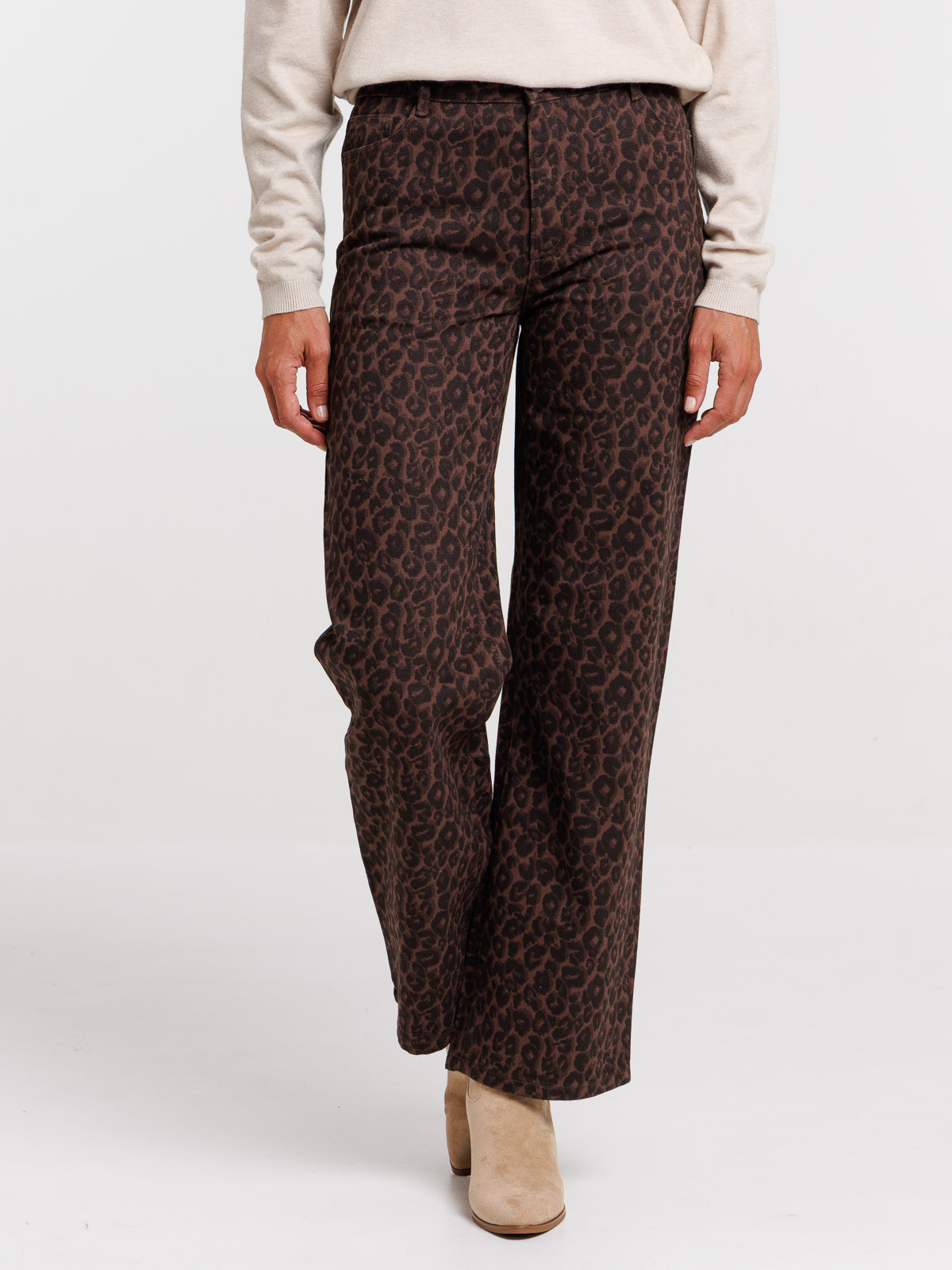 Pantalon large motif léopard femme