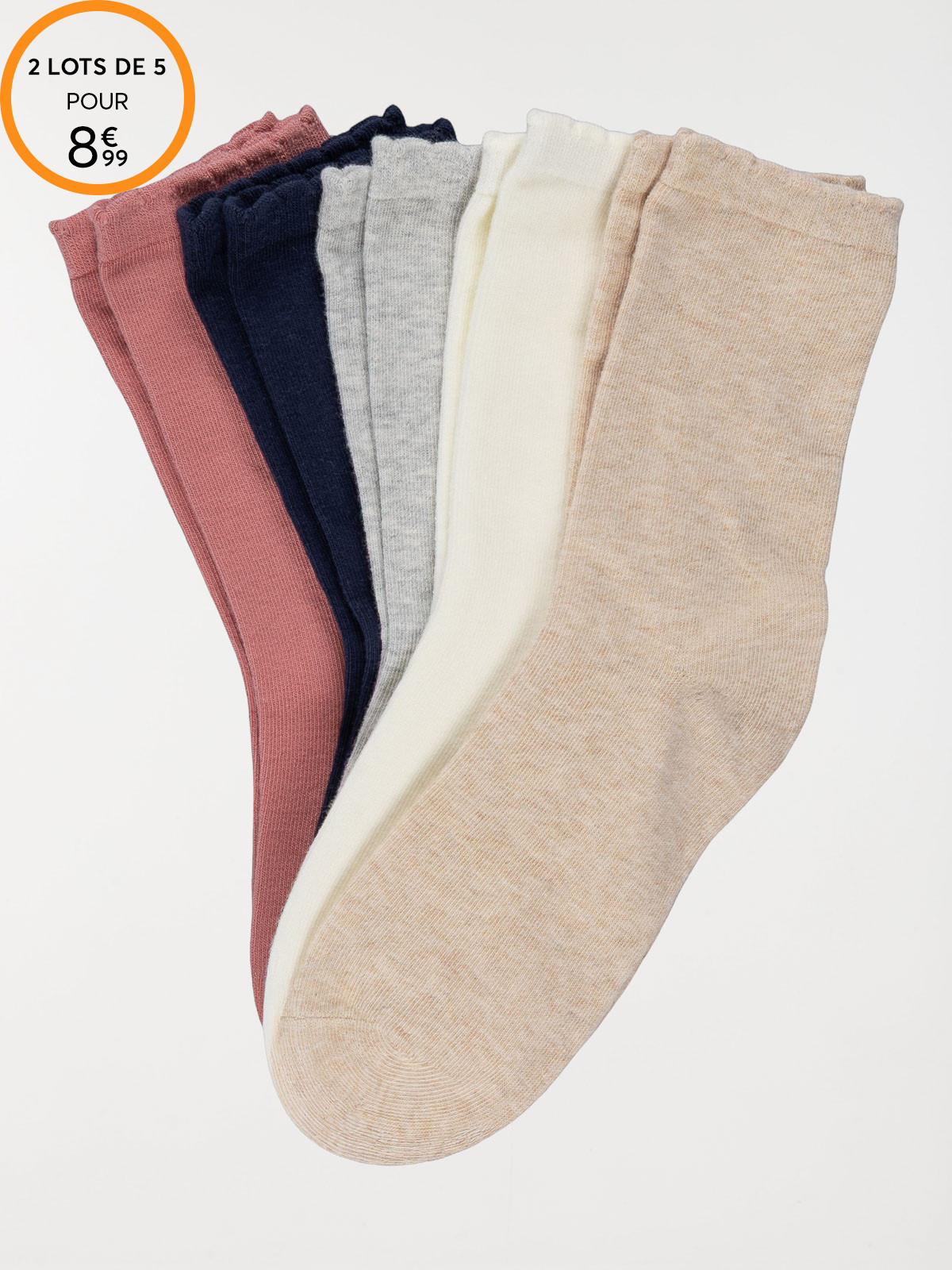 Lot de 5 paires chaussettes hautes fille Lot de 5 paires chaussettes hautes fille