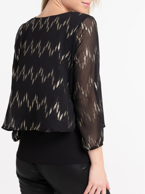 Blouse imprimée col V noire...