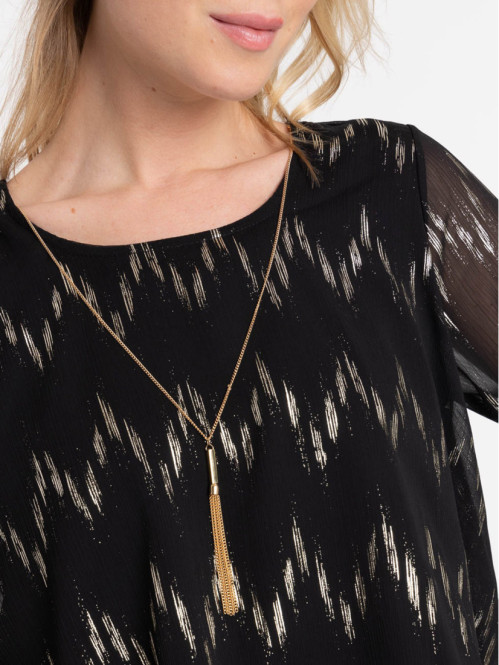 Blouse imprimée col V noire...