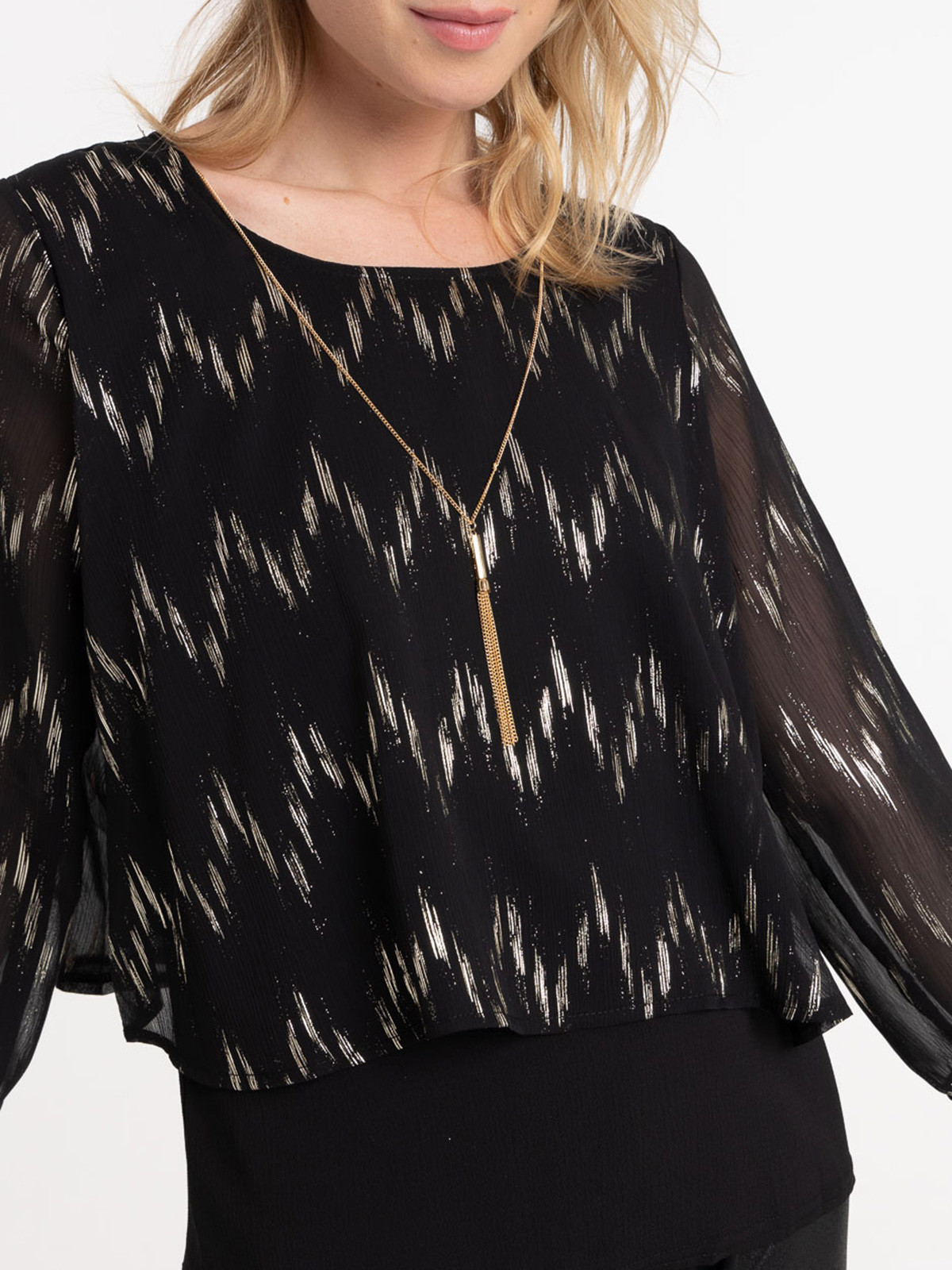 Blouse imprimée col V noire femme Blouse imprimée col V noire femme