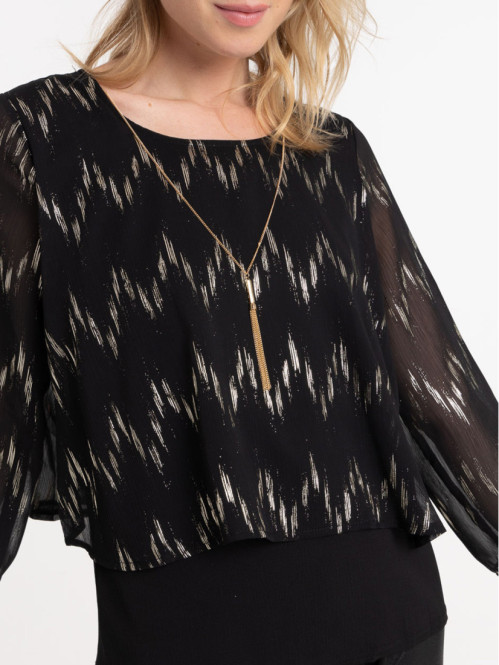 Blouse imprimée col V noire...