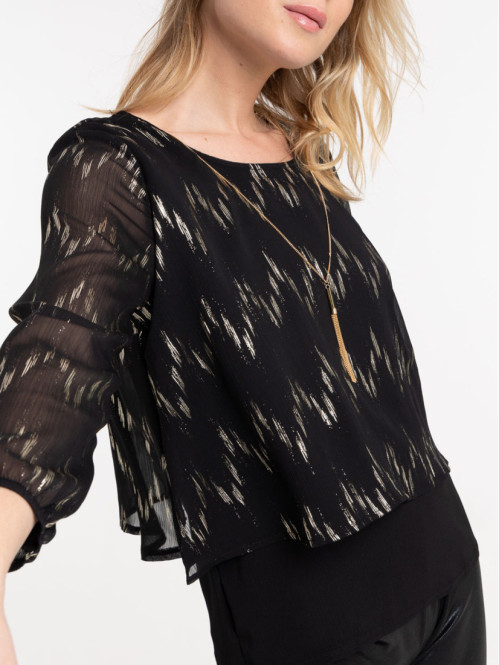Blouse imprimée col V noire...