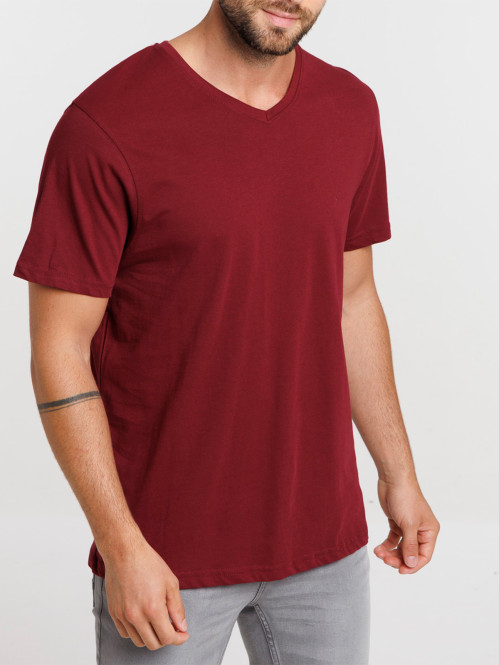 T-shirt col V pourpre homme