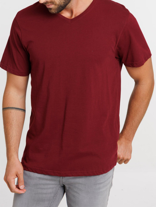 T-shirt col V pourpre homme