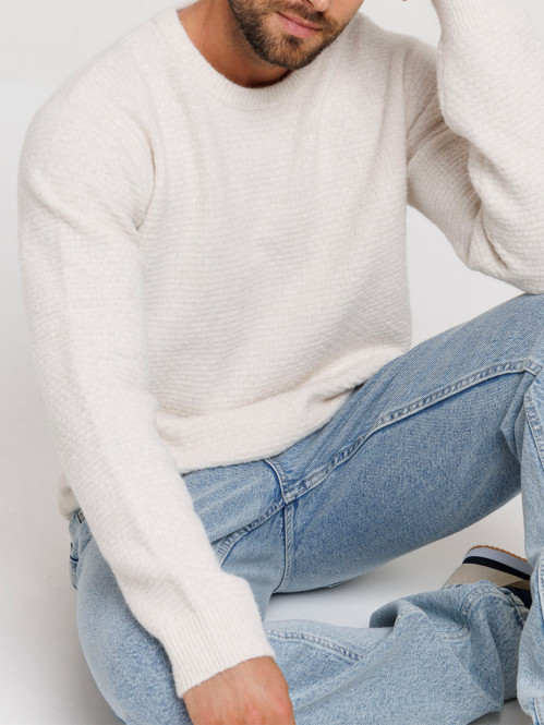 Pull beige col rond homme