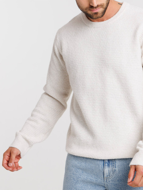 Pull beige col rond homme