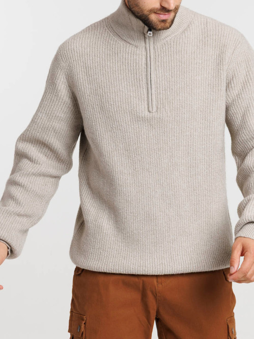 Pull zippé col montant homme