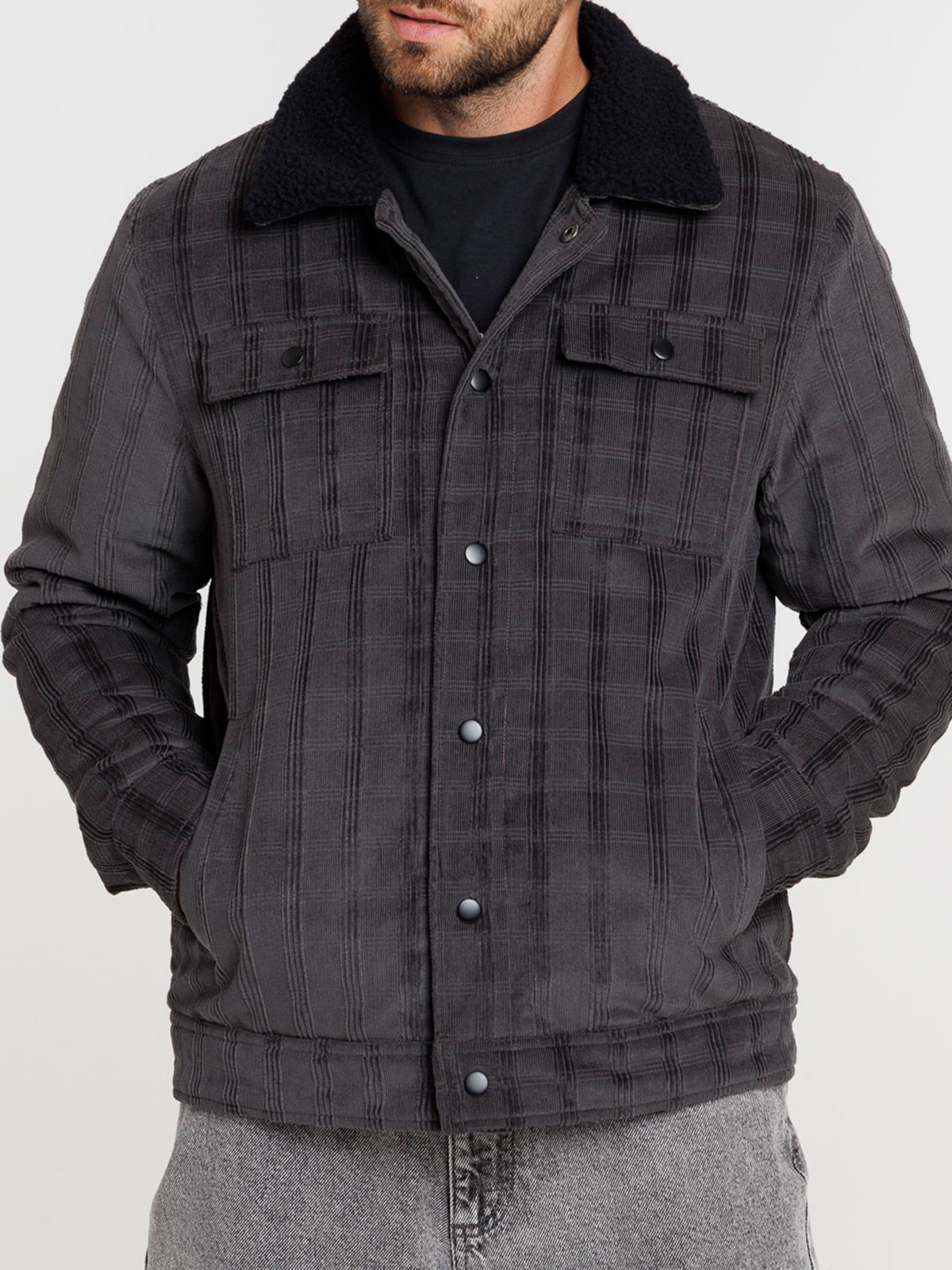 Blouson à carreaux col sherpa homme
