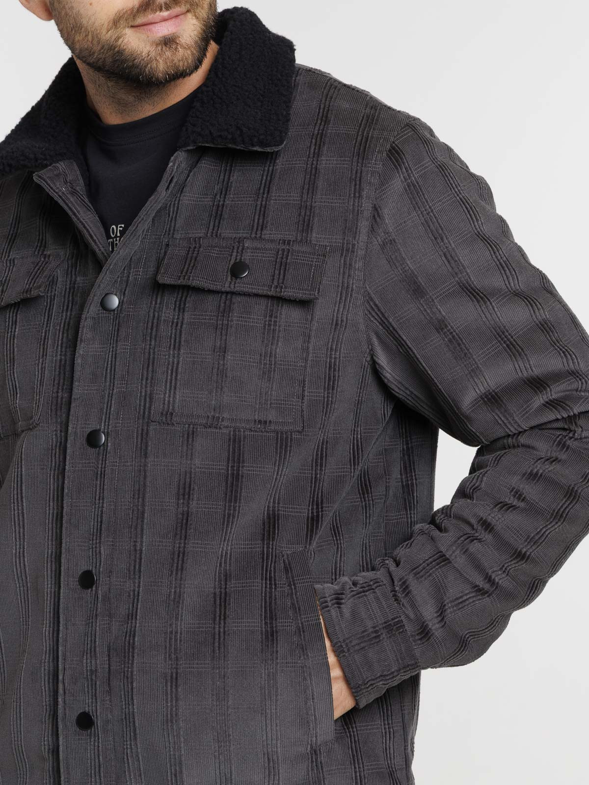 Blouson à carreaux col sherpa homme
