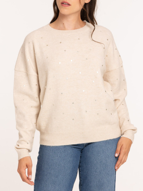Pull à pois col rond femme
