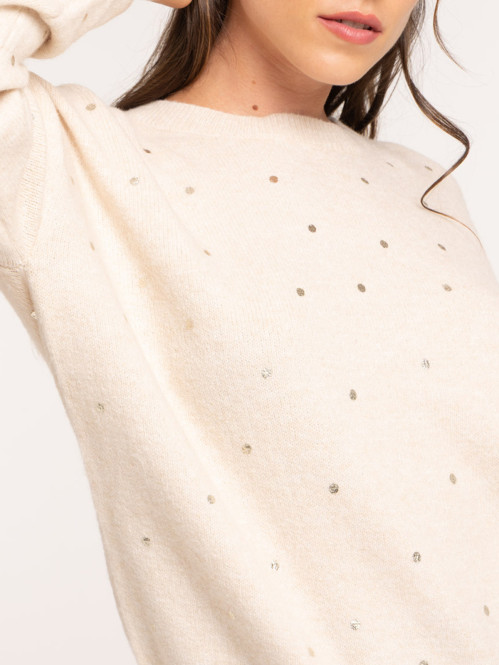 Pull à pois col rond femme