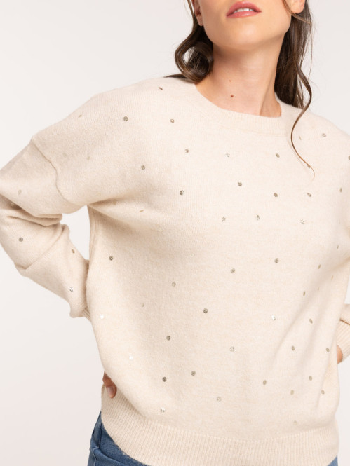 Pull à pois col rond femme