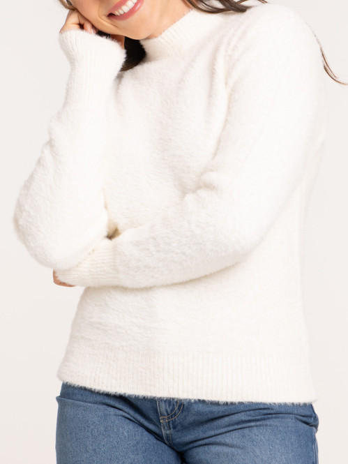 Pull col montant écru femme
