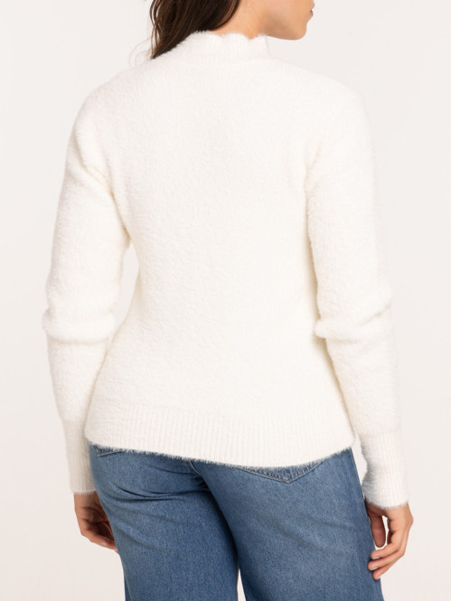 Pull col montant écru femme