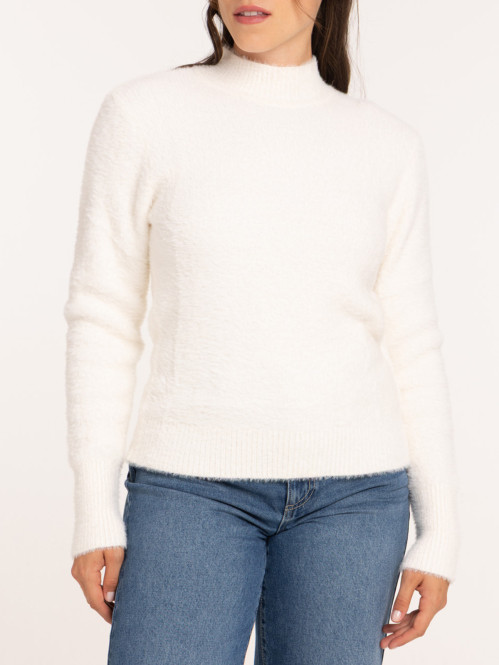 Pull col montant écru femme