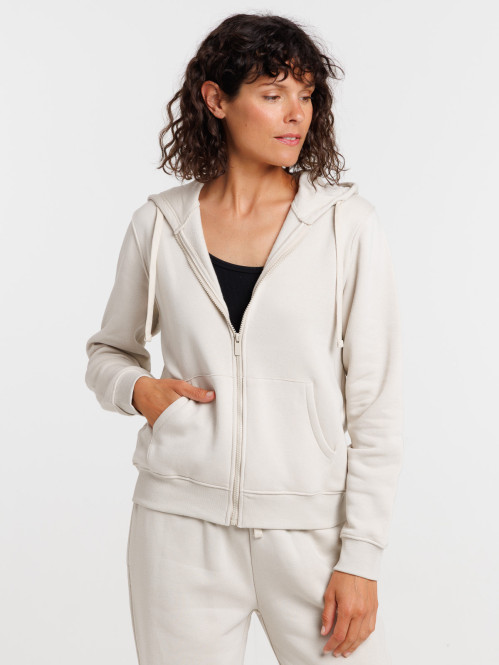 Sweat à capuche beige grisé...
