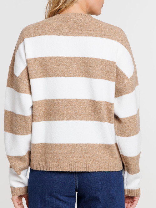 Pull écru rayé femme