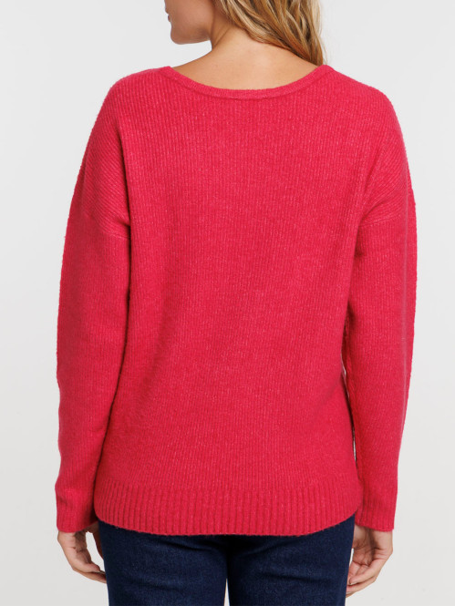 Pull col V rose fiesta femme