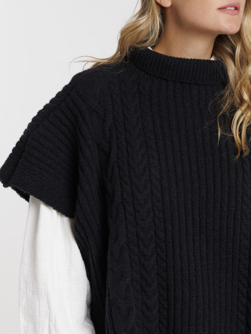 Poncho noir femme