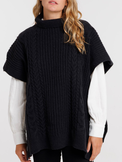 Poncho noir femme