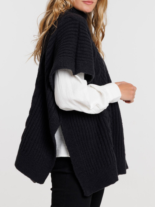 Poncho noir femme