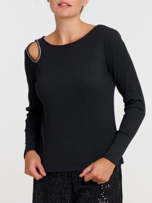 T-shirt découpe avec strass...