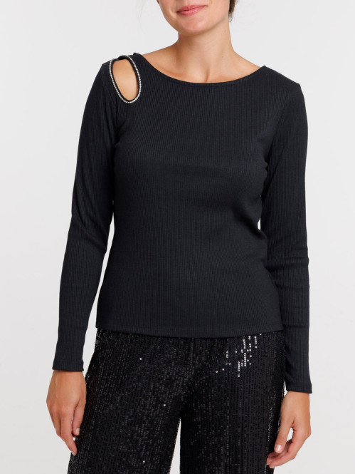 T-shirt découpe avec strass...