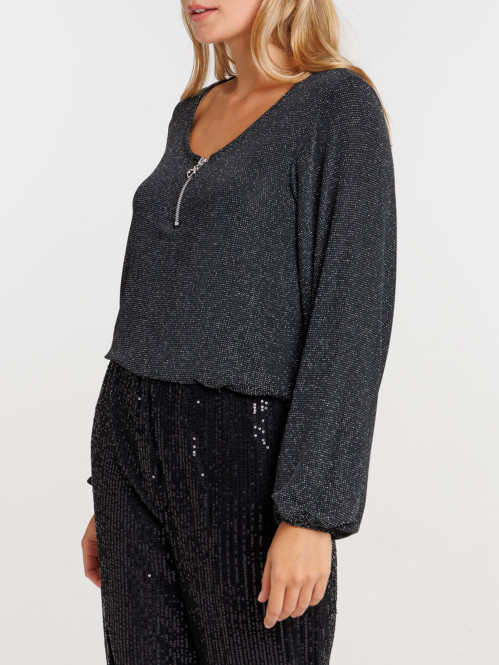 T-shirt zippé noir manches...