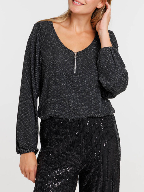 T-shirt zippé noir manches...