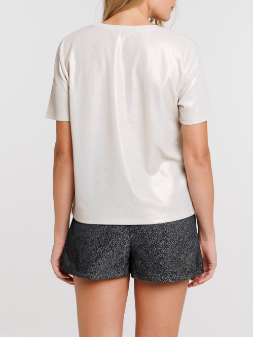 Tee-shirt côtelé écru femme
