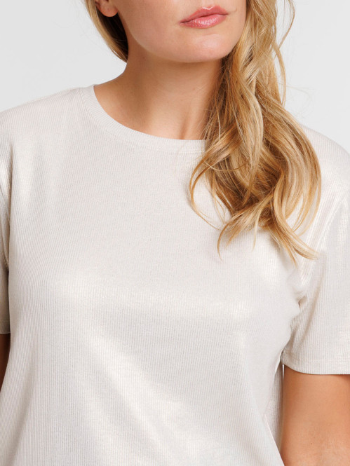 Tee-shirt côtelé écru femme