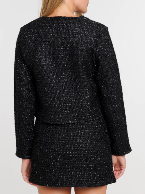 Veste courte tweed noir femme