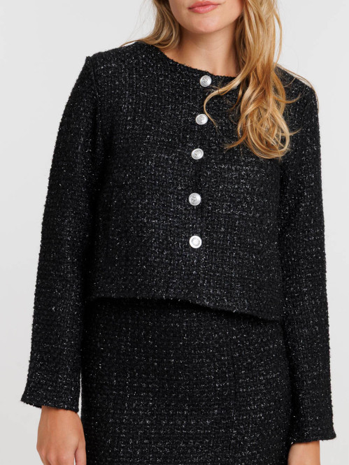 Veste courte tweed noir femme