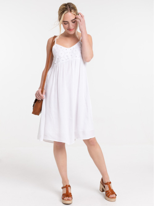 Robe à bretelles bord macramé femme