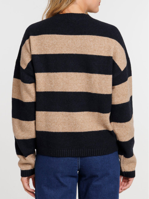 Pull rayé camel femme