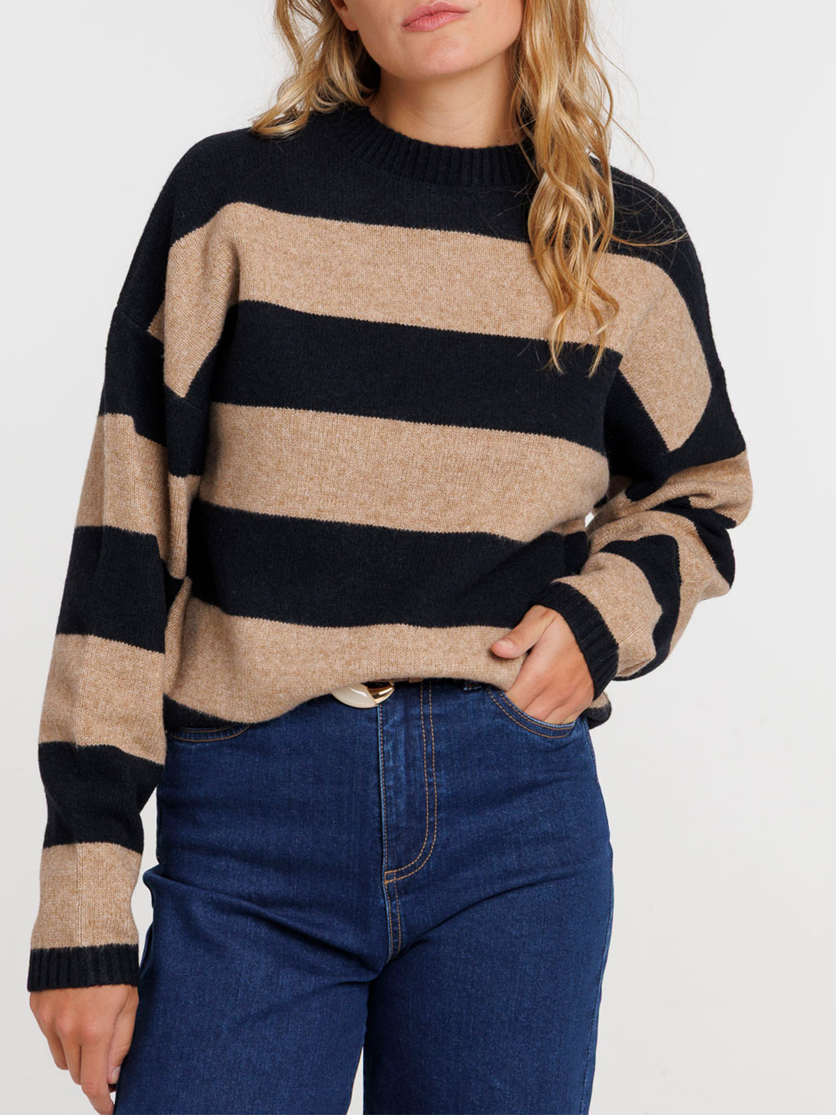 Pull rayé camel femme Pull rayé camel femme