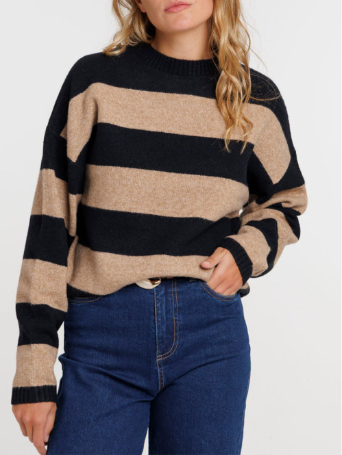 Pull rayé camel femme