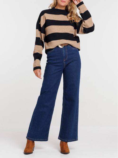 Pull rayé camel femme