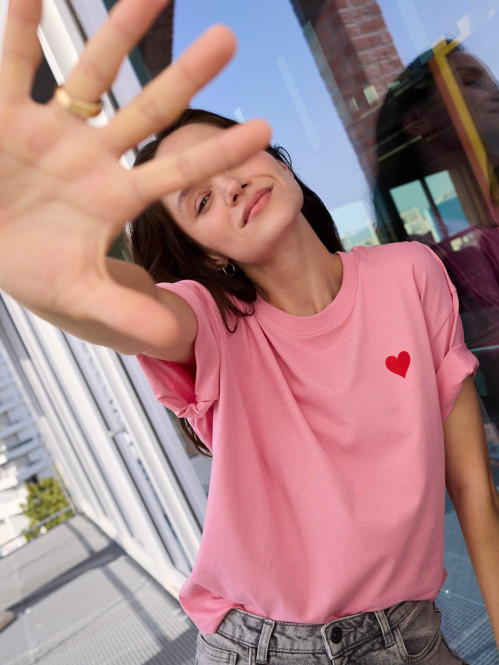 T-shirt coeur brodé femme