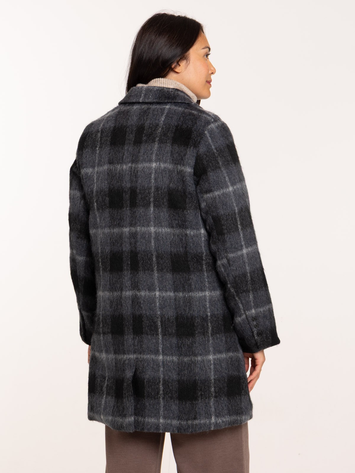 Manteau mi-long à carreaux femme