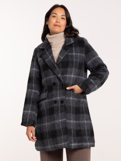 Manteau mi-long à carreaux...