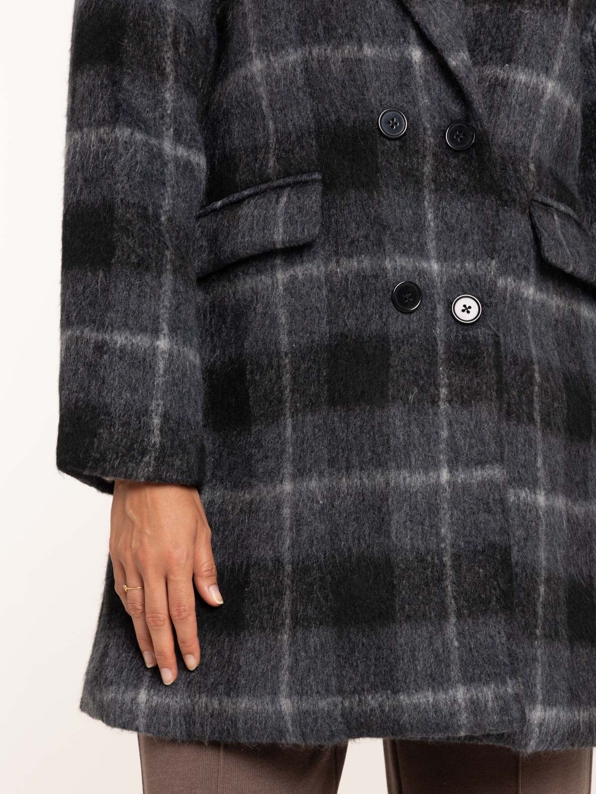 Manteau mi-long à carreaux femme