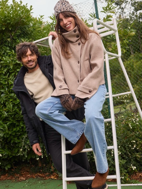 Manteau col montant beige...