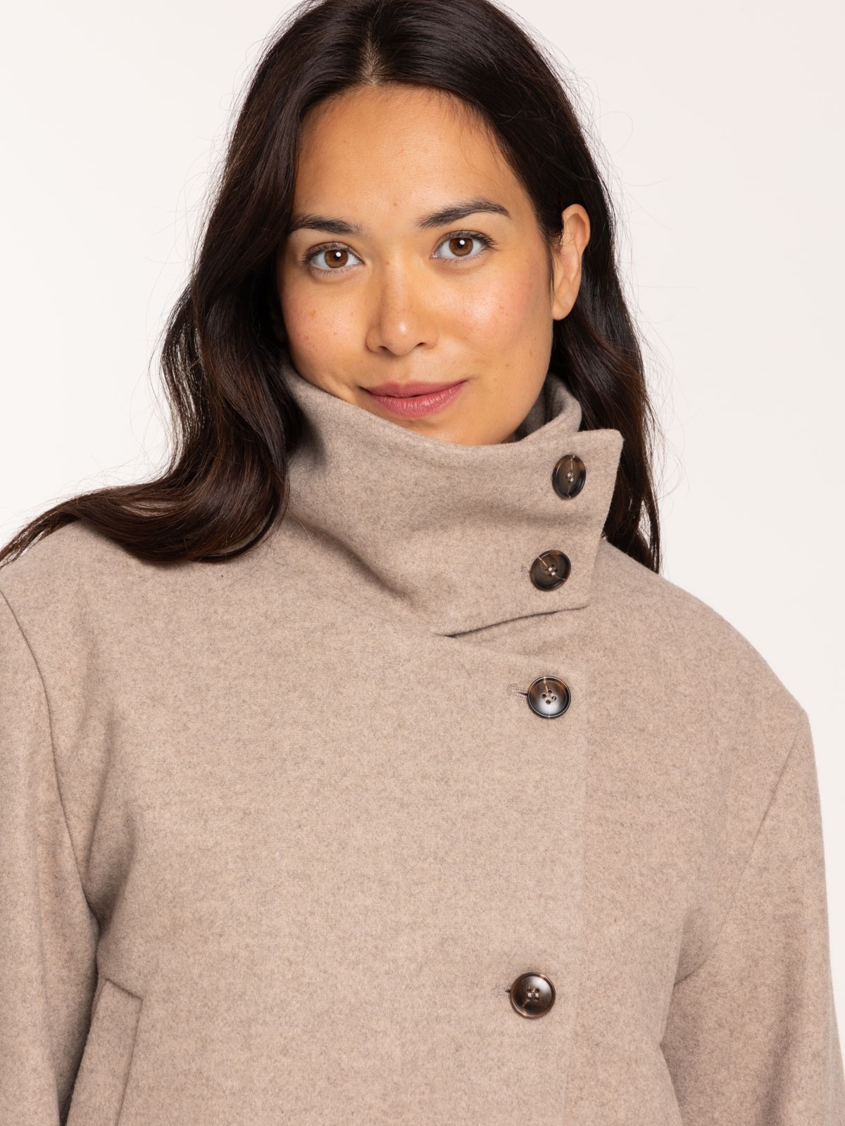 Manteau col montant beige chiné femme Manteau col montant beige chiné femme
