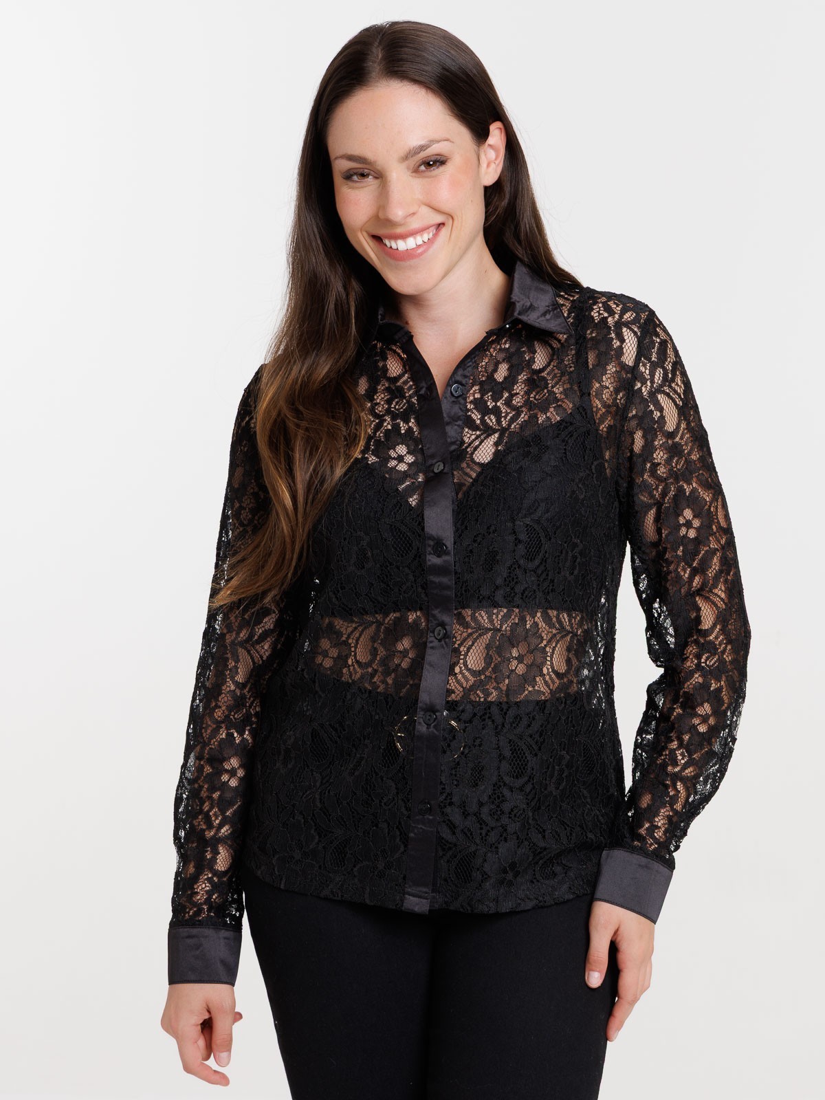 Chemise dentelle manches longues femme